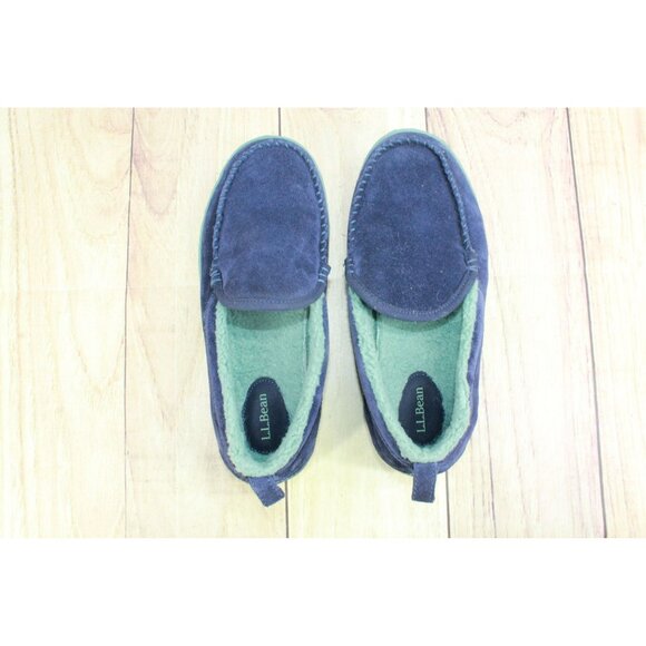 LL Bean Blue Suede Fleece Lined Mountain Moccasin Slippers Slip-On Size 9 M - Picture 7 of 9